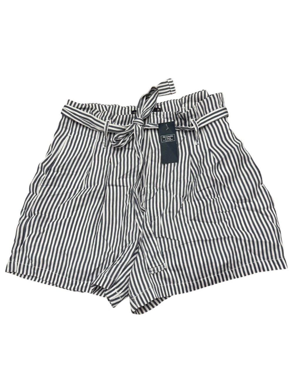 NWT Abercrombie & Fitch Striped Belted Paperbag Shorts Sz M - Picture 2 of 5